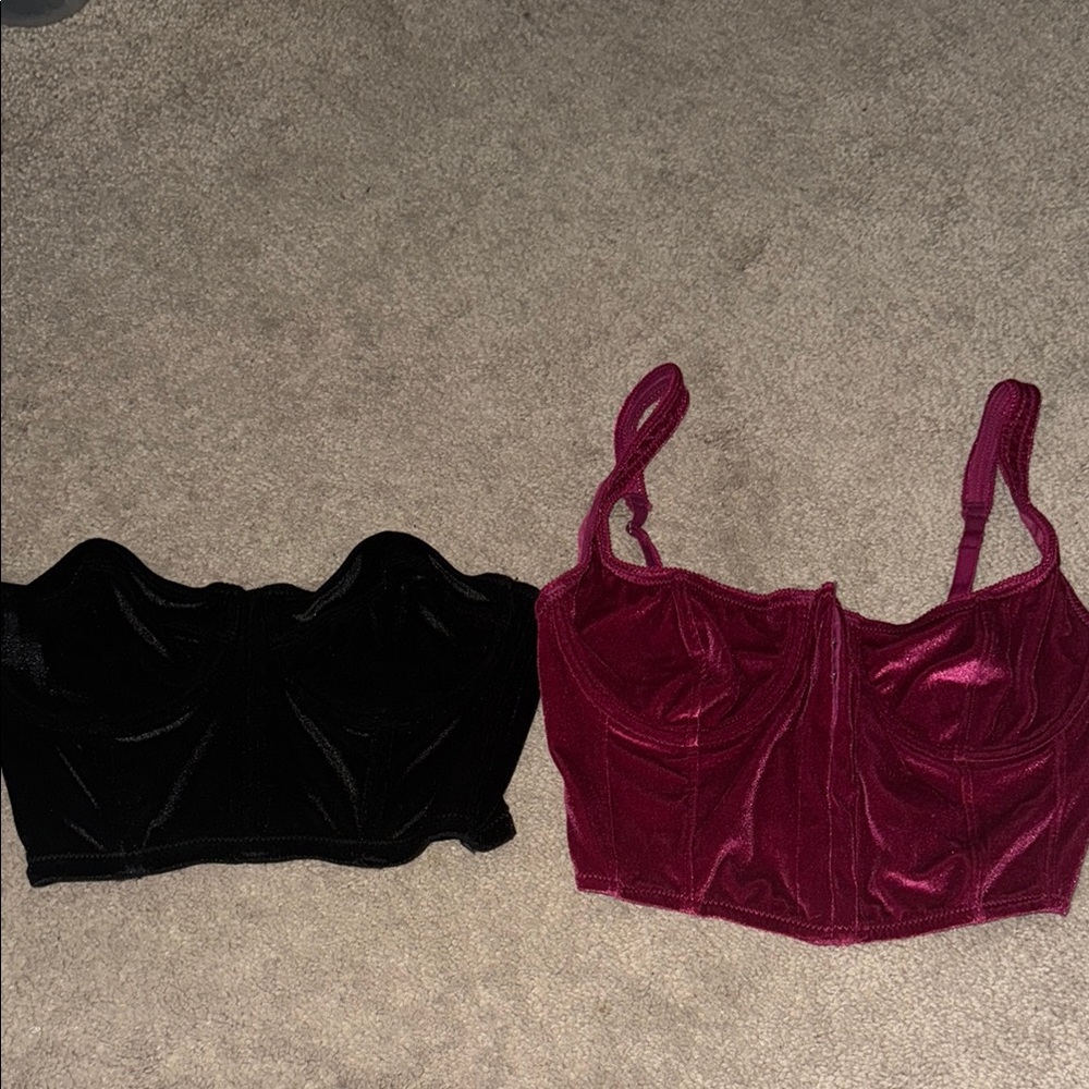 Urban Outfitters Black and Burgundy Velvet Tops